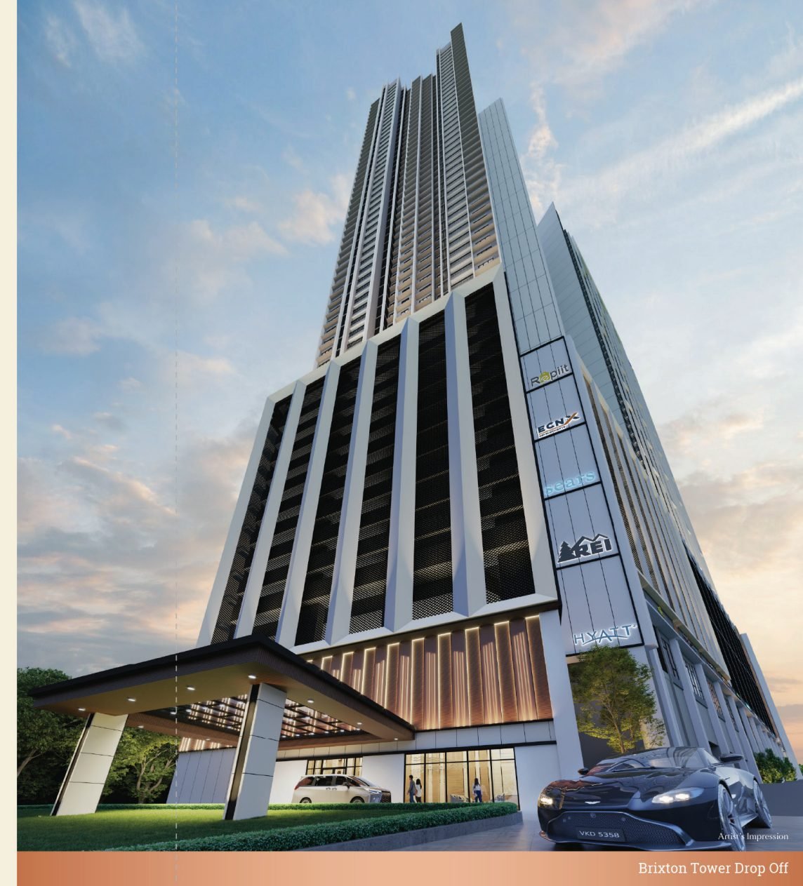 Brixton Tower exterior and drop-off at Causewayz Square @ JBCC