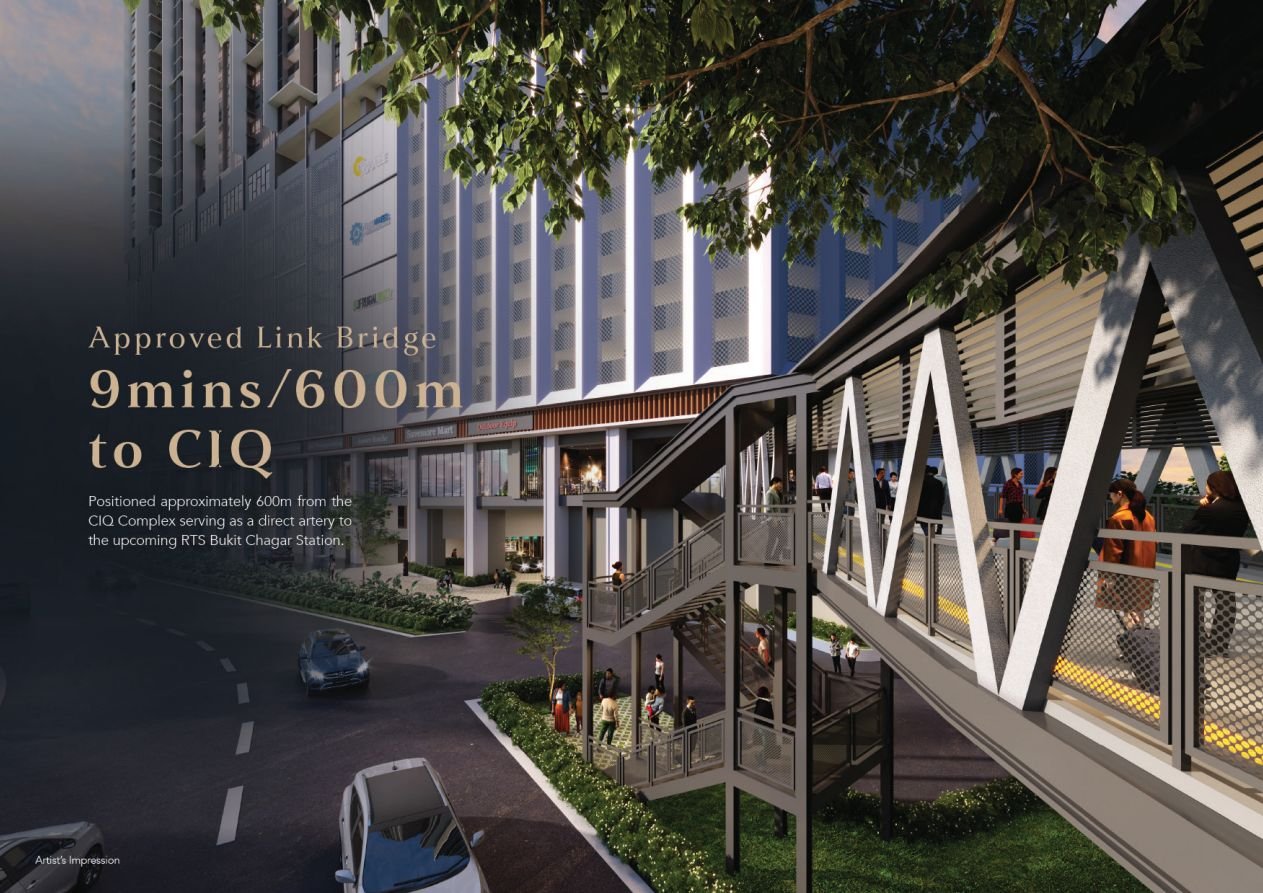 Approved covered link bridge connecting Causewayz Square @ JBCC directly to the CIQ complex, about a 9-minute walk